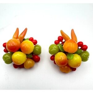 Vintage Fruit Salad Earrings West Germany Plastic  Cluster Clip On Plastic